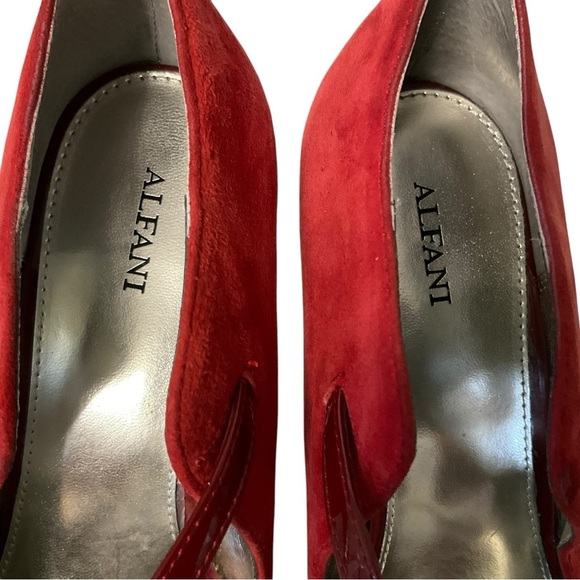 Alfani Red Suede Heels Pump Shoes Size 10M Platform Holiday Women Coquette - Picture 3 of 12
